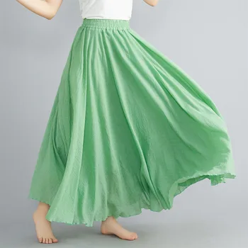 17-Цветное хлопковое льняное платье Mori Girl в литературном стиле с эластичной талией, юбка-трапеция, расширяющаяся юбка, Однотонные женские длинные юбки в этническом стиле