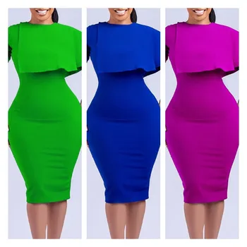 2023 Весенне-Летнее Африканское Женское Платье из Полиэстера с круглым вырезом и рукавом 3/4, Синее Фиолетовое Зеленое Платье длиной до колена, S-3XL, Африканские платья для Женщин