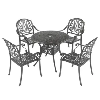 5 шт. Уличная мебель, обеденный стол, всепогодная мебель из литого алюминия для патио с отверстием для зонтика для террасы в саду