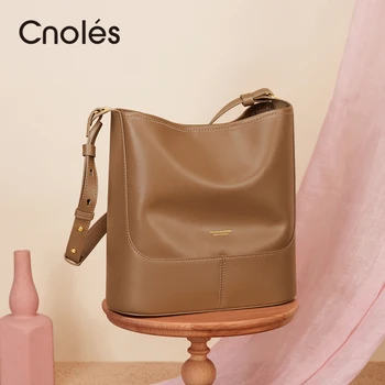 Cnoles Элегантная Модная Женская сумка-ведро, сумка через плечо из воловьей кожи 2022, Женские Роскошные Дизайнерские сумки через плечо, Сумочка
