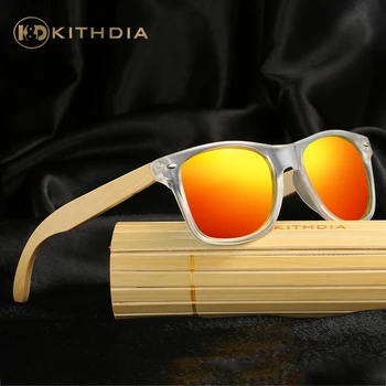 KITHDIA Деревянные Солнцезащитные очки Унисекс, Солнцезащитные очки на бамбуковой ножке, Брендовые дизайнерские Зеркальные Оригинальные поляризованные Прозрачные солнцезащитные очки с упаковкой