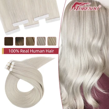 Moresoo Virgin Tape для наращивания Человеческих волос, блонд, Бразильский Натуральный Прямой Двойной рисунок, Толщина волос 10A
