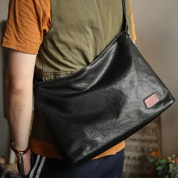 Винтажная простая мужская сумка-мессенджер из натуральной кожи высокого качества для повседневной работы на открытом воздухе, молодежная сумка через плечо из мягкой воловьей кожи