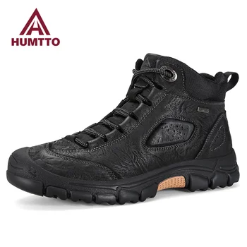 Водонепроницаемые ботильоны HUMTTO на уличной платформе, роскошные дизайнерские ботинки для мужчин, Модная зимняя Черная Рабочая походная резиновая мужская обувь