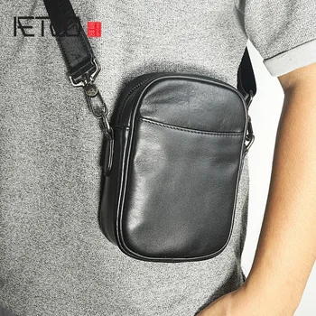 Деловая мини-сумка через плечо из воловьей кожи первого слоя AETOO, кожаная мужская нагрудная сумка, сумка для мобильного телефона, ретро-сумка через плечо