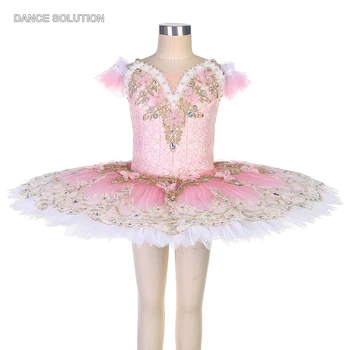 Детский Балетный костюм для взрослых Нестандартного размера, Профессиональная Балетная Блинная пачка с Золотыми аппликациями, одежда для выступлений Балерины B20021