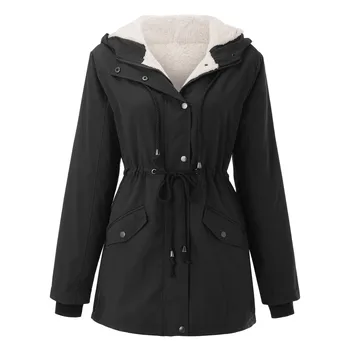 Женские Базовые куртки 2023, Зимнее женское пальто, повседневная верхняя одежда на молнии, Женское пальто с капюшоном, Женская куртка с внутренней флисовой подкладкой