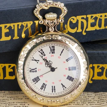Кварцевые карманные часы с римскими цифрами, Модное золотое ожерелье, Подвесные часы, Рождественские подарки для мужчин и женщин