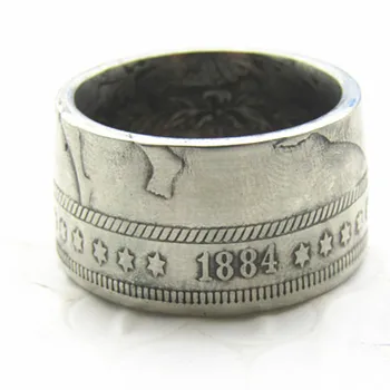 Кольцо с серебряной долларовой монетой Hobo 1884 Morgan из Медно-никелевого сплава Ручной работы, Размеры 8-16