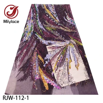 Кружевные ткани с пайетками в нигерийском стиле, модная французская сетчатая кружевная ткань с пайетками для женского свадебного платья RJW-112