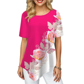 Летняя Женская футболка с 3D модным принтом, Градиентная футболка в стиле Харадзюку, Женская одежда, Большая футболка, Новый топ с круглым вырезом и коротким рукавом