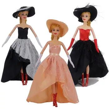 Модная кукольная одежда 1/6 для Барби, платье, Шляпа, Перчатки, Вечернее платье для вечеринки, комплект одежды для Барби, 11,5 