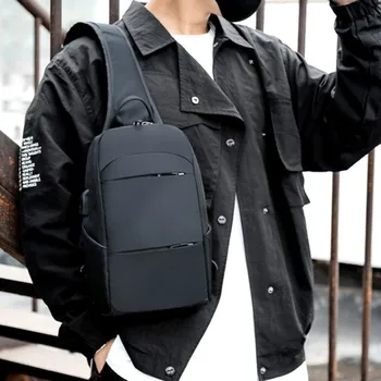 Мужская нагрудная сумка, USB-зарядка, сумки через плечо, Многофункциональный рюкзак Большой емкости, Модная сумка для мужчин
