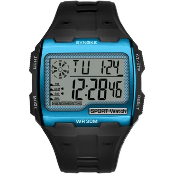 Мужские Квадратные цифровые часы SYNOKE, светящиеся многофункциональные спортивные водонепроницаемые мужские часы с большим циферблатом, цифровые наручные часы со светодиодным дисплеем