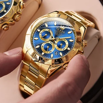 Мужские часы роскошного бренда TAXAU, водонепроницаемые механические автоматические часы, хронограф, Синие деловые наручные часы, Золото, Нержавеющая сталь