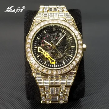 Новые механические часы Ice Out Для мужчин, роскошные золотые автоматические часы с муассанитом, хип-хоп наручные часы с турбийоном с полым циферблатом