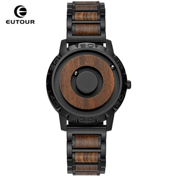Оригинальные модные мужские наручные часы EUTOUR из цельного дерева с магнитным покрытием, роскошные спортивные кварцевые водонепроницаемые часы с ремешком из цельного дерева