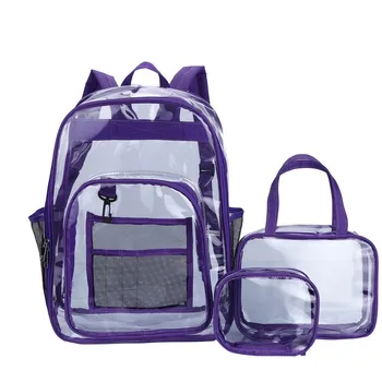 Прозрачный Рюкзак для мужчин, Прозрачный Рюкзак для книг, женский Прозрачный школьный рюкзак из ПВХ для мальчиков, студенческая Забава, полная прозрачность, Рюкзак для девочек, 3 предмета