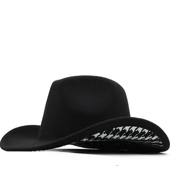 Простая женская мужская черная шерстяная шапка в западном стиле, ковбойская шляпа, джентльменское джазовое сомбреро, кепка для папы, ковбойские шляпы, размер 56-58 см
