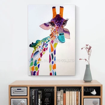 Профессиональный художник, ручная роспись, высококачественная современная картина маслом животных на холсте, Забавный красочный жираф, целующийся, Картина маслом