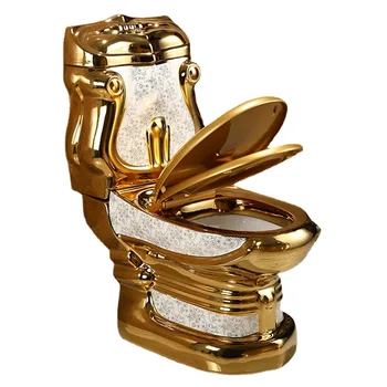 Роскошный дизайнерский керамический золотой туалетный набор для ванной комнаты из двух предметов сантехники золотого цвета, сифон для мытья унитаза, двойной золотой унитаз