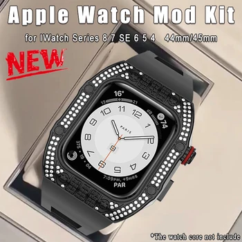 Роскошный Комплект Модификации корпуса с Бриллиантами для Apple Watch Band 45 мм 44 мм Металлический Каркас Безель Резиновый Ремешок для iWatch Series 8 7 6 SE 5