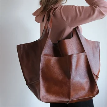 Сумки для женщин 2022 Дизайнерская Роскошная сумка Большой Емкости из мягкой кожи Женская сумка Через плечо Большого размера Женская сумка для покупок