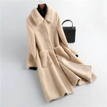Хорошее популярное осенне-зимнее пальто для стрижки овец, женская куртка из овечьей шерсти с частицами овечьего меха, женская Верхняя одежда из цельного меха R336