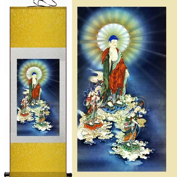 1 Комплект 140*45 см/100*30 см Китайская Живопись Шелковый Свиток Настенная Картина Религия Портрет Будды 