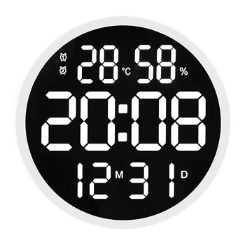 12-дюймовые светодиодные цифровые часы-будильник с календарем, Умный термометр яркости и температуры, Настенные светодиодные круглые часы-будильник