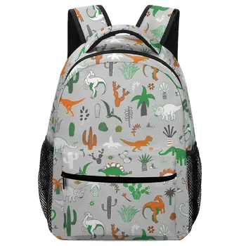 2022 Art Dinosaur Desert - Зеленый и оранжевый на сером - Забавный узор от Cecca Designs Прозрачный рюкзак для детей, девочек, женщин, Sch