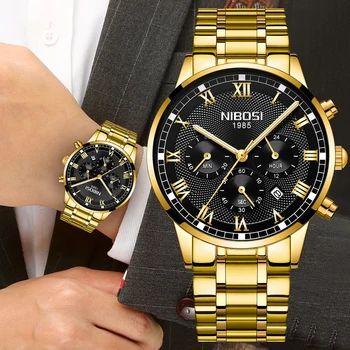 2023 NIBOSI Новые золотые часы для мужчин Relogio Masculino Бизнес Спорт Лучший бренд Класса Люкс Водонепроницаемые кварцевые наручные часы Мужские часы