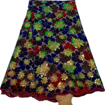 5 Ярдов Африканской Флокированной кружевной ткани 2023, Высококачественная Позолота, Блестки, вышивка, Французская Свадебная Сетка, Сетчатая ткань Для вечернего платья
