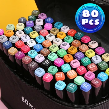 80 цветов Набор двуглавых фломастеров Студенческая анимация Художественный маркер Детские ручки для рисования Акварельная ручка Школьные принадлежности