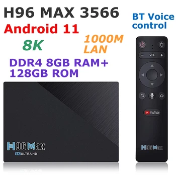Android 11 Smart TV Box H96 MAX 3566 DDR4 8G RAM 128G ROM 8K BT Голосовое управление 5G Двойной WIFI 1000M Lan Медиаплеер 3D 4K Youtube