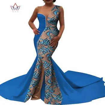 Bazin Riche Африканский Принт, Сексуальное Вечернее Длинное Платье с V-образным вырезом, Африканские Платья Дашики для Женщин, Африканская Одежда, Вечерние Платья WY6929