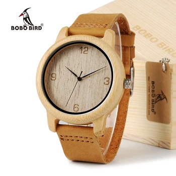 BOBO BIRD L09 Бамбуковые деревянные мужские наручные часы с коричневым ремешком из воловьей кожи Японский кварцевый механизм Повседневные часы с коробкой