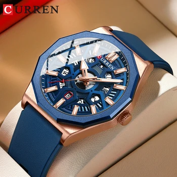 CURREN Модные креативные дизайнерские часы, Мужские кварцевые наручные часы с силиконовым ремешком и датой, мужские часы со светящимися стрелками