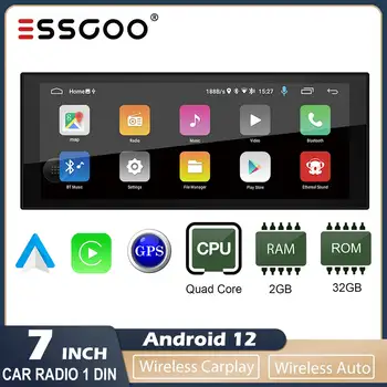 ESSGOO Автомобильный Carplay Радио 1 Din GPS Навигатор Android 12 Автомобильный Стерео Беспроводной Andrid Авто Bluetooth Wi-Fi Зеркальная Ссылка Авторадио