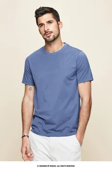 J1691 Удобная модальная хлопковая футболка с коротким рукавом, мужская приталенная однотонная рубашка с эластичным низом и круглым вырезом