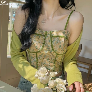 Lenoyn Сексуальные топы на бретелях с подкладкой до пупка Женский камзол корейская версия с цветочным принтом тонкий