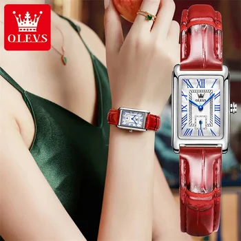 OLEVS 6625, модные водонепроницаемые женские часы с квадратным кварцевым ремешком из искусственной кожи, Роскошные женские наручные часы