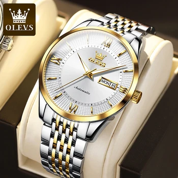 OLEVS Лидирующий бренд, Роскошные Механические мужские часы 2023, Новые модные Автоматические мужские часы, Позолоченные светящиеся водонепроницаемые часы Reloj