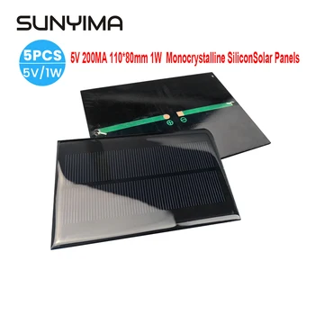 SUNYIMA 5PCS 5V 200MA 1W 110 * 80MM солнечная батарея монокристаллическая солнечная панель питания эпоксидная доска маленькая фотоэлектрическая