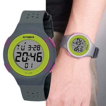 SYNOKE Мужские часы Модные Цифровые светодиодные Электронные Спортивные Водонепроницаемые Наручные часы с будильником из искусственной кожи, военные часы с хронографом