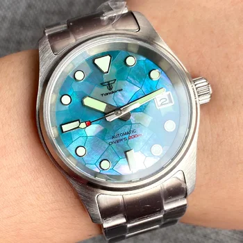 Tandorio Diver Watch 200m Водонепроницаемые Полевые Часы NH35 36mm Женские Мужские Механические Наручные часы Со Светящимся Стальным браслетом с Циферблатом