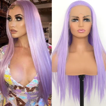 Voguebeauty Лавандово-фиолетовый Синтетический парик на кружеве, Шелковистое Прямое Термостойкое волокно, Натуральная линия роста волос, Косплей для женщин