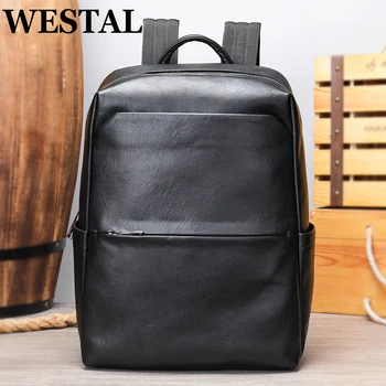 WESTAL 15,6-дюймовая сумка для ноутбука, Водонепроницаемый Рюкзак, школьная сумка из натуральной кожи, Рюкзак для мальчиков, сумки для деловых Поездок, сумка для ноутбука