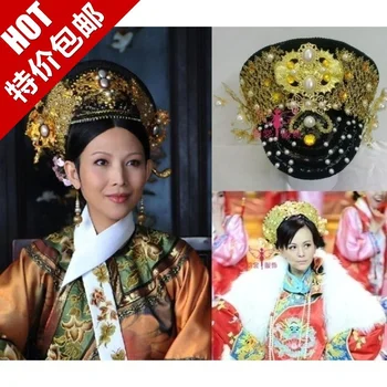 Аксессуар для волос Legend of ZhenHuan костюм королевы, корона, шляпа с флагом, Диадема для волос принцессы династии Цин или императрицы