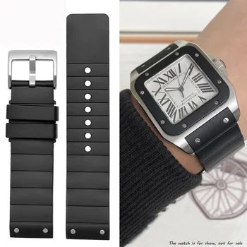 Аксессуары для часов Cartier W20121U2 Santos100 Силиконовый ремешок для часов, мягкий резиновый спортивный ремешок, мужской и женский браслет 23 мм